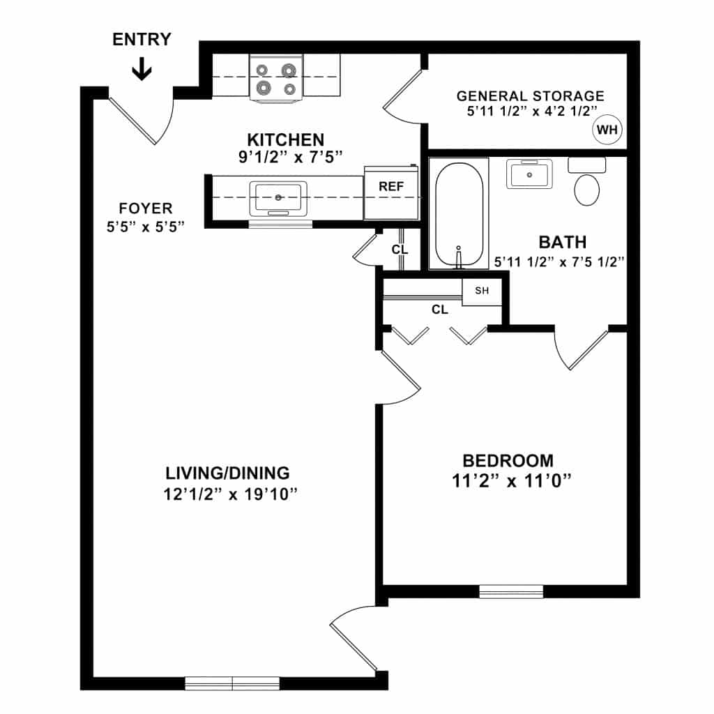 1 Bedroom | 1 Bath 543 Square Feet $ Call for Pricing